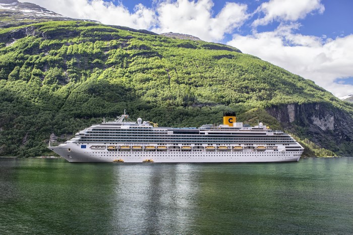Costa Favolosa cruise liner in a Norwegian fjord