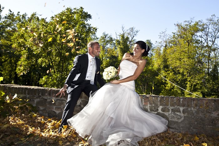 Bride and Groom in Autumn Foliage