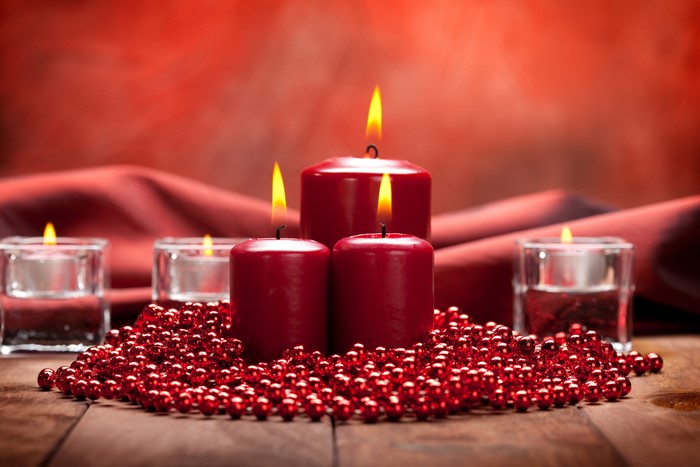 Red Candles and Christmas Decorations