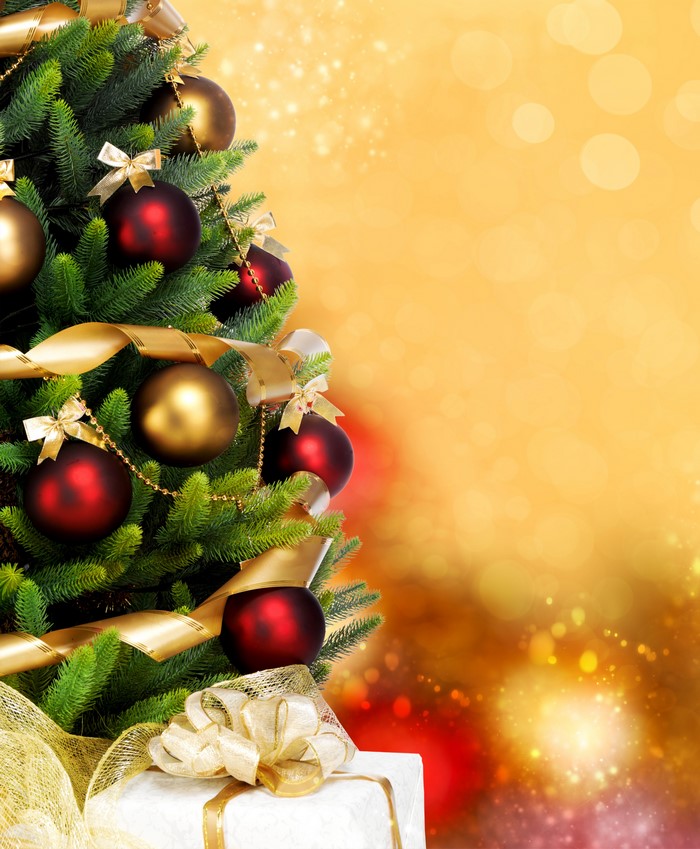 Christmas tree with ornaments and gift