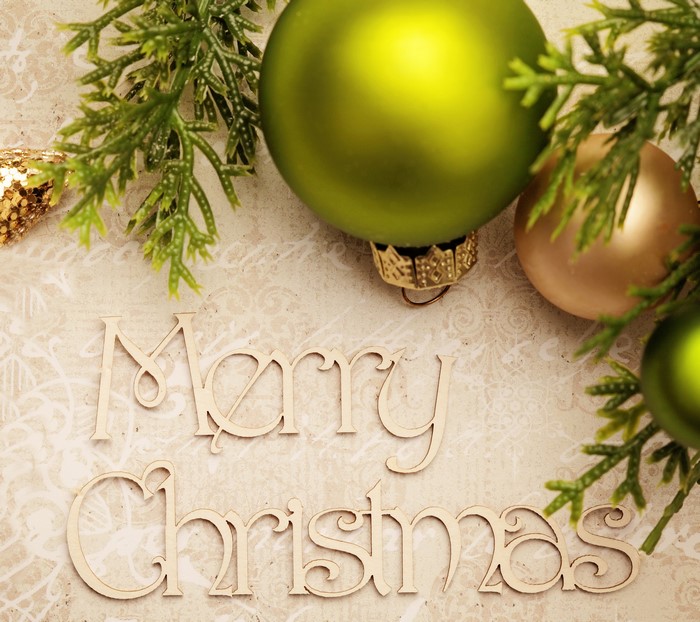 Merry Christmas ornaments and greenery