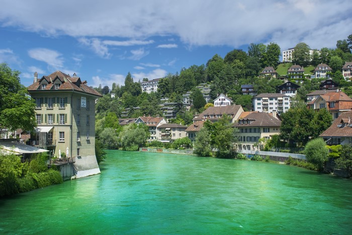 Aare River and Houses in Bern, Switzerland