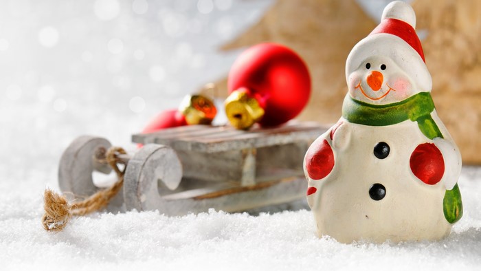 Snowman and Sled with Christmas Ornaments