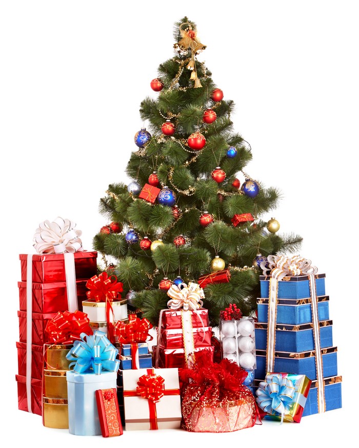Christmas tree with presents and ornaments