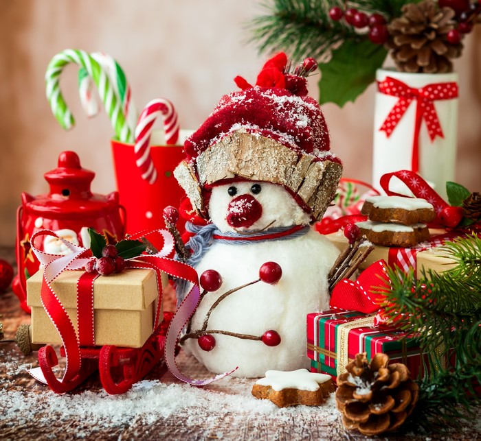 Christmas Snowman with Gifts and Candy Canes