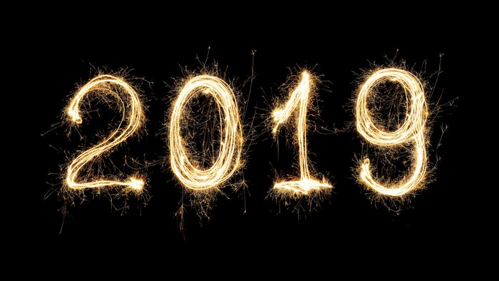2019 sparklers on black background