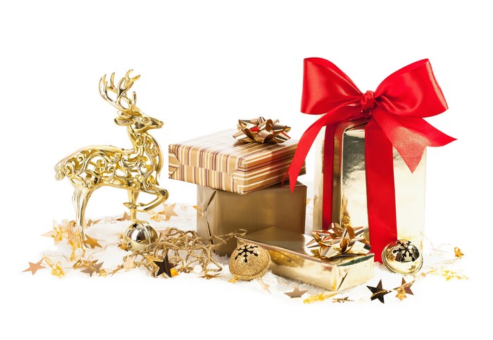Christmas Gifts and Golden Deer Decoration