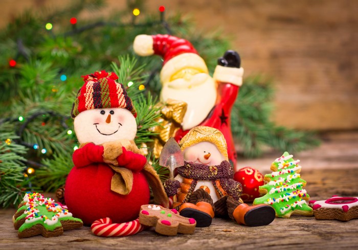 Christmas decorations with Santa and snowmen