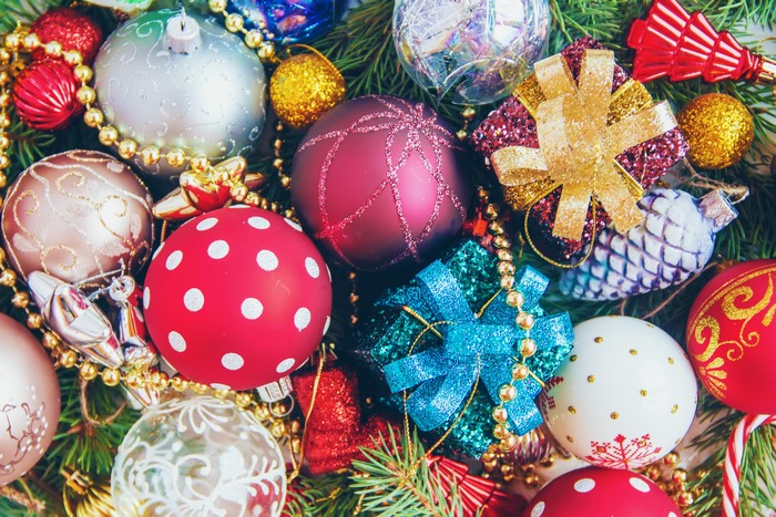 Christmas Ornaments and Pine Needles
