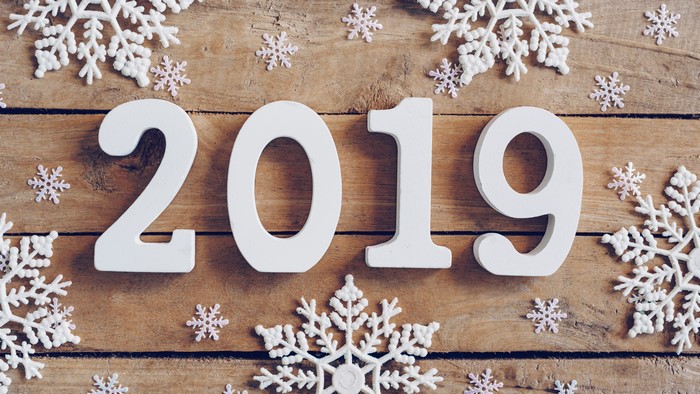 2019 New Year's Eve with Snowflakes on Wood