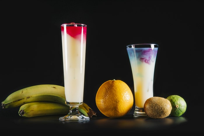 Cocktails with Bananas, Kiwi, and Orange Fruit