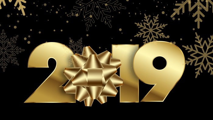 2019 New Year Gold Bow Snowflakes 4K