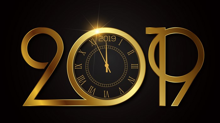 Golden 2019 New Year Clock