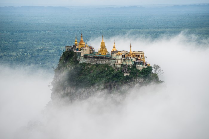 Taung Kalat Monastery on a crag in Myanmar