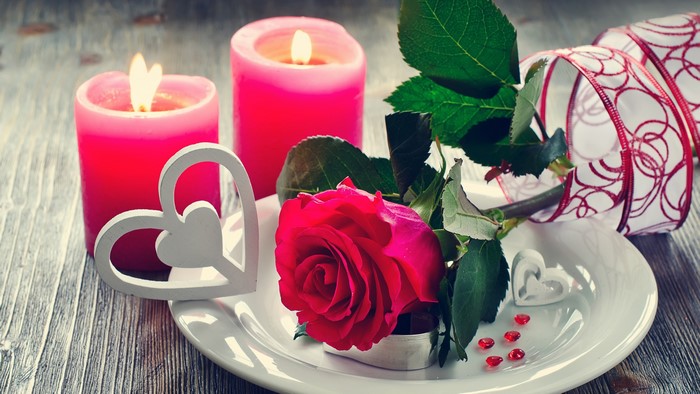 Valentine's Day Rose and Candles on a Plate