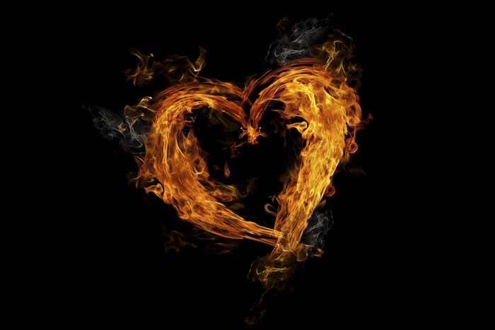 Heart made of fire on a black background