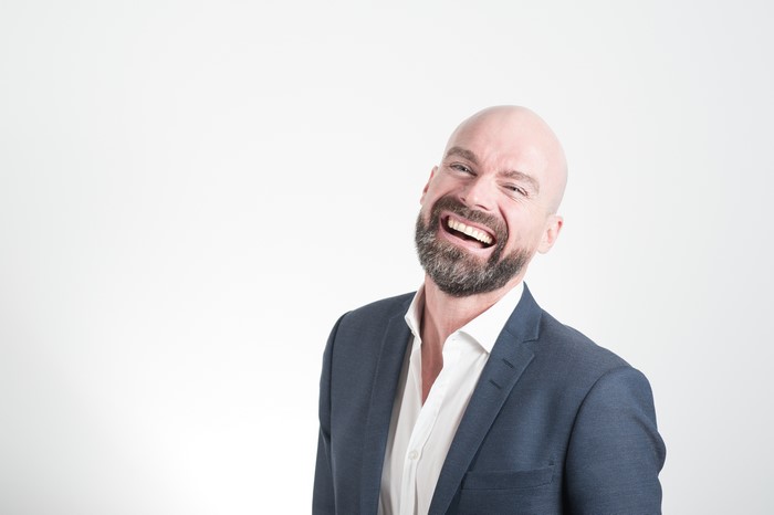 Bald Man with Beard Laughing