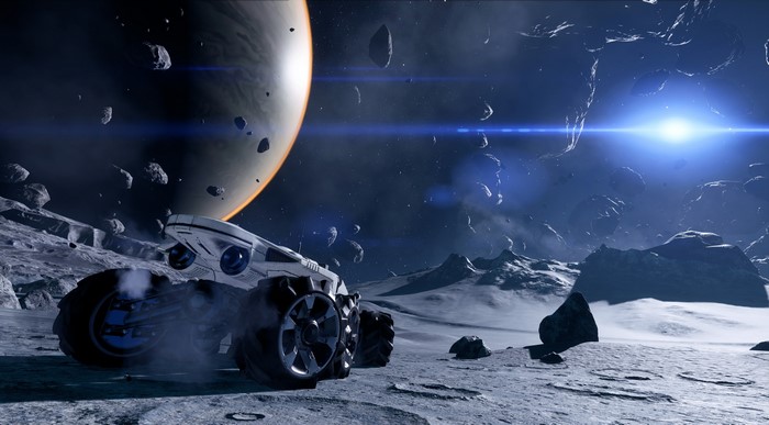 Rover on a rocky planet in Andromeda