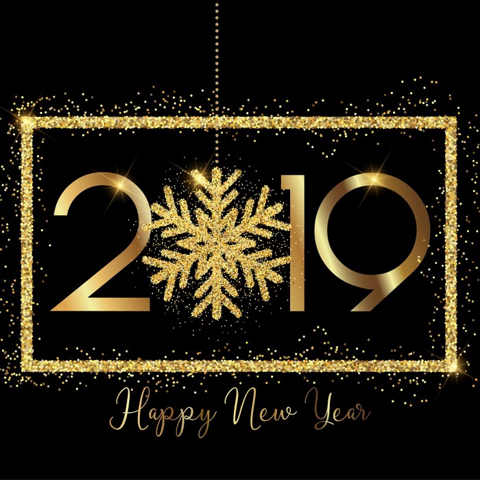 Happy New Year 2019 Gold Snowflake