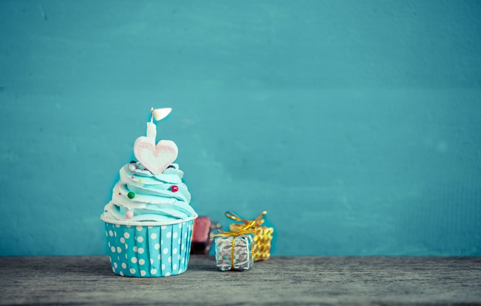 Cupcake with Heart Candle and Gifts