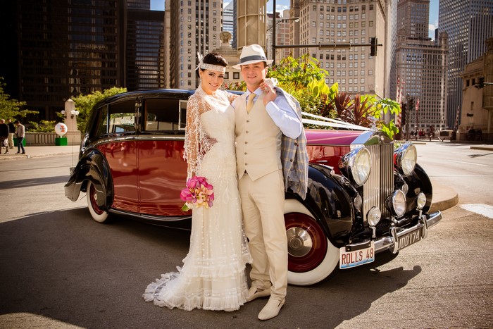 Bride and Groom with Vintage Rolls-Royce