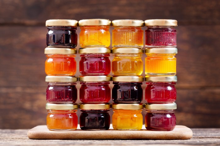 Stack of small jam jars