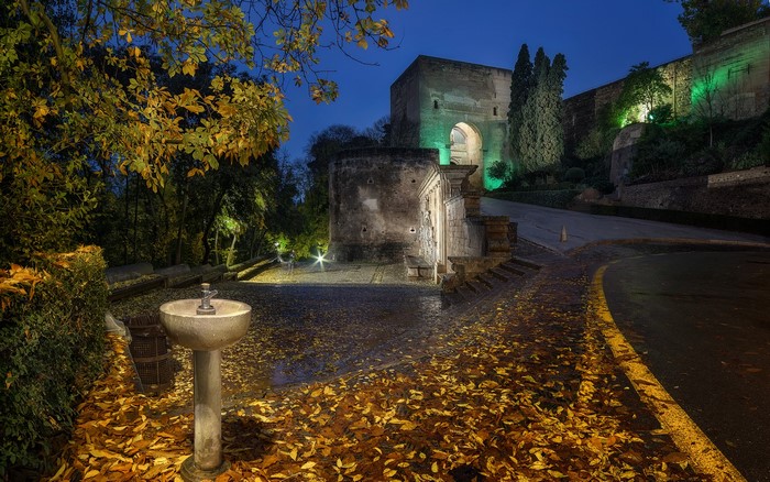Alhambra Granada Spain Autumn Night Fountain