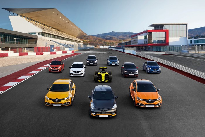 Renault Cars Lined Up on a Race Track