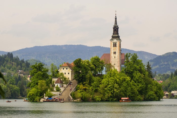 Church on an island in Lake Bled, Slovenia