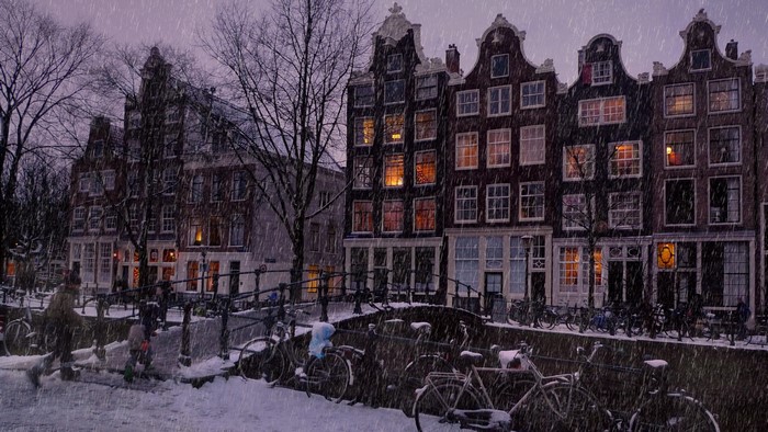 Amsterdam Houses in Winter Snow