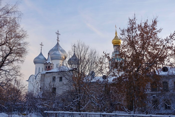 Winter scene with churches in Vologda, Russia