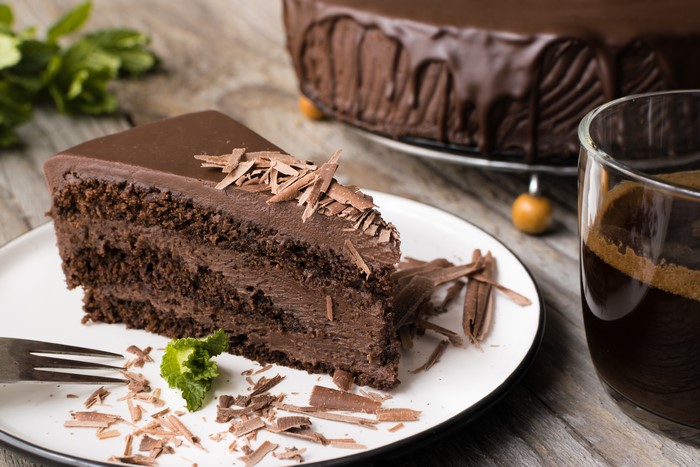Slice of Chocolate Cake with Chocolate Shavings
