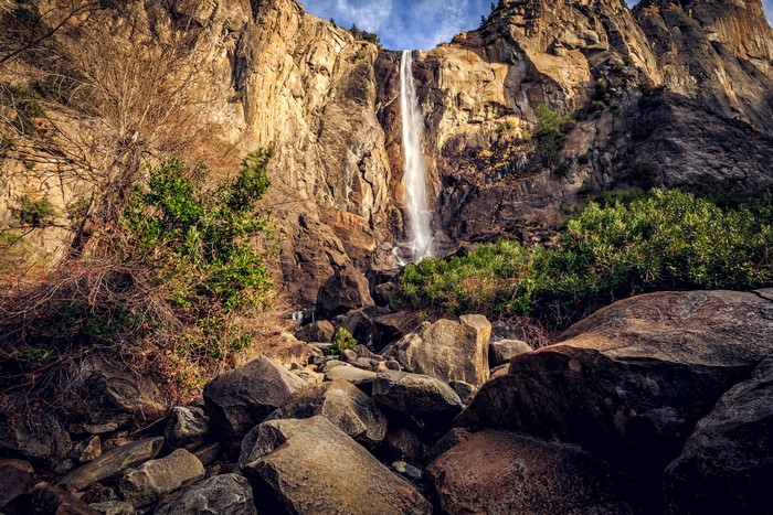 Yosemite National Park Waterfall with Rocks and Trees