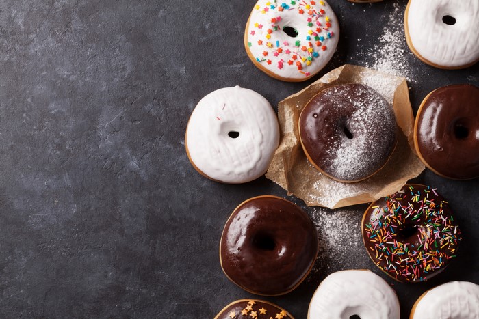 Assorted Donuts with Chocolate and White Glaze