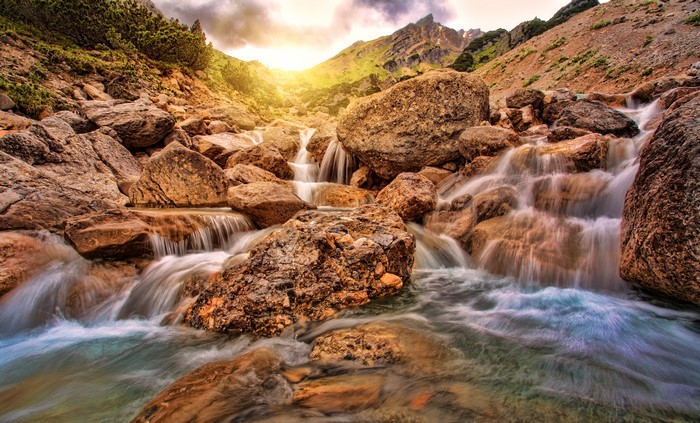 4K Mountain River with Waterfalls and Stones