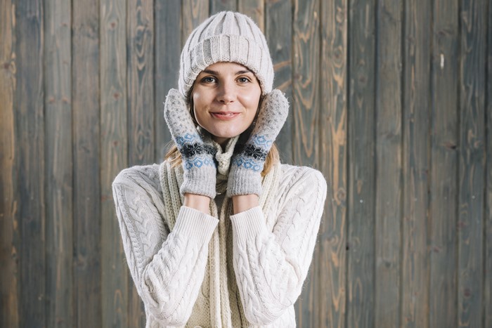 Woman in Winter Hat and Mittens