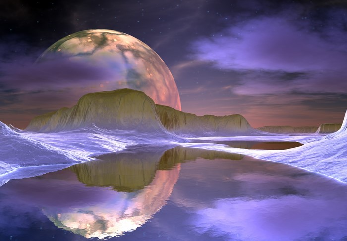 4K Surreal Lake and Planets Reflection