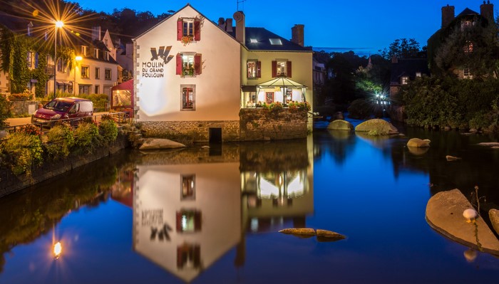 Moulin du Grand Poulguin in Pont Aven, France at Dusk