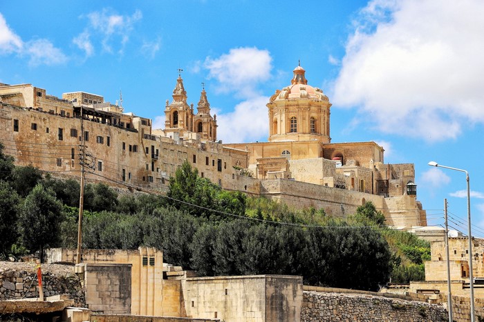 Mdina, Malta cityscape with cathedral dome