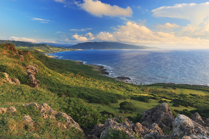 Taiwan Coast Scenery with Green Hills and Ocean