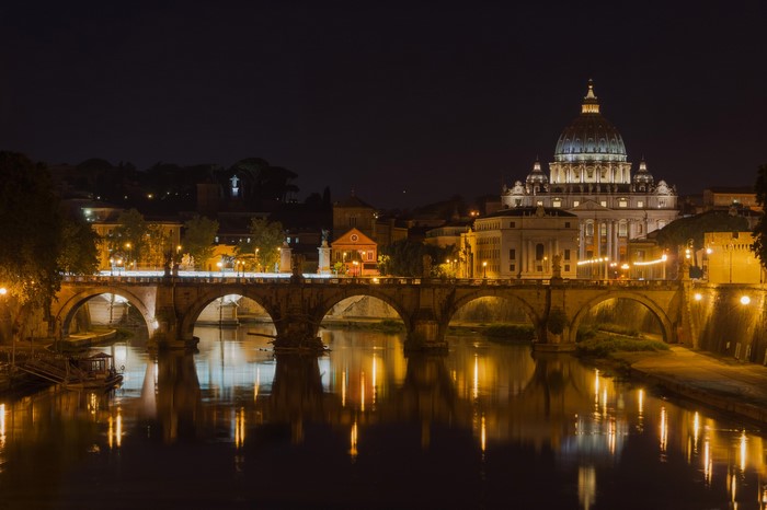 St. Peter's Basilica and Ponte Sant'Angelo at night
