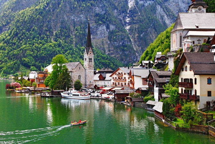 Hallstatt Austria Lake Church and Boats