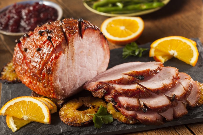 Whole Ham with Sliced Ham, Oranges, and Pineapple