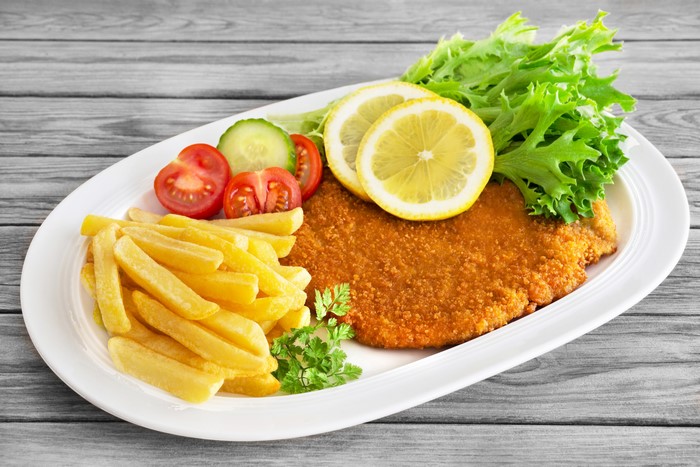 Schnitzel with French Fries and Salad