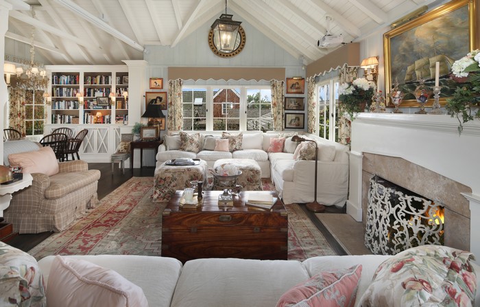 Living room with sofa and fireplace