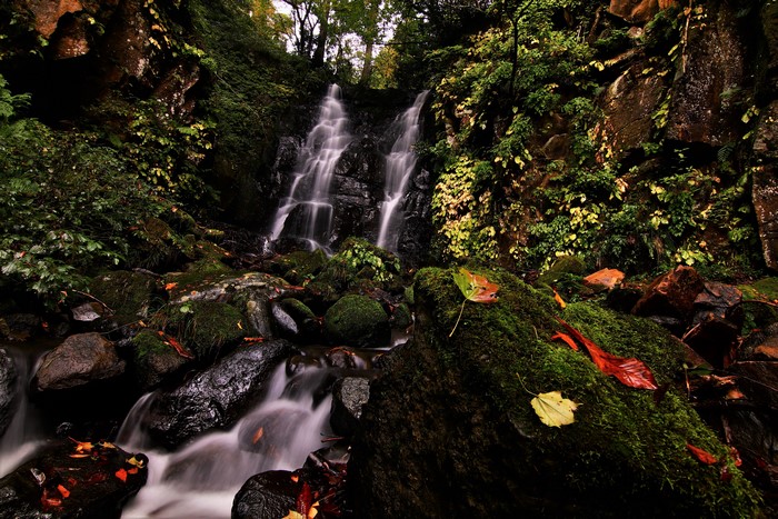 4K Fudotaki Falls Katsuyama Japan Waterfalls Stones Moss