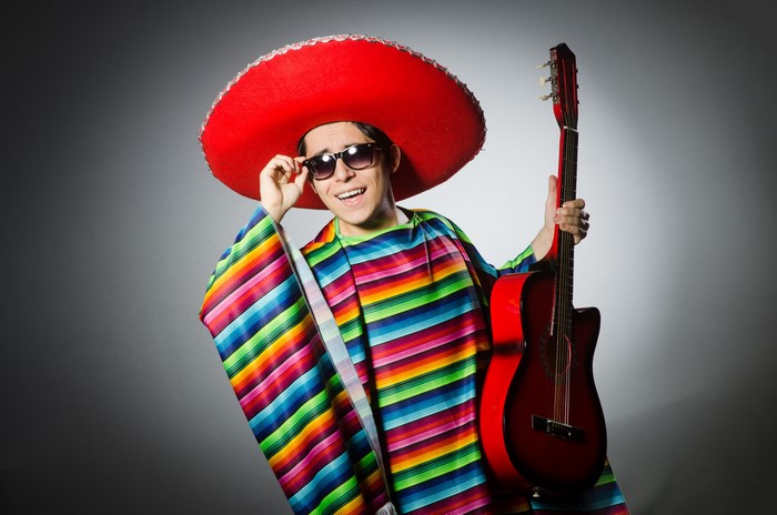 Man in Sombrero and Poncho with Guitar