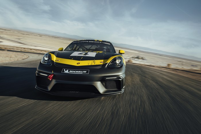 Porsche 718 Cayman GT4 Clubsport race car on track