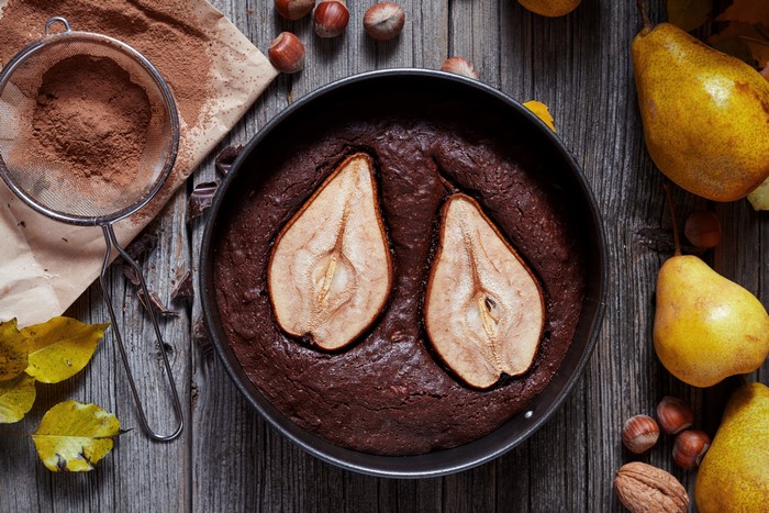 Chocolate Pear Cake with Hazelnuts and Cocoa