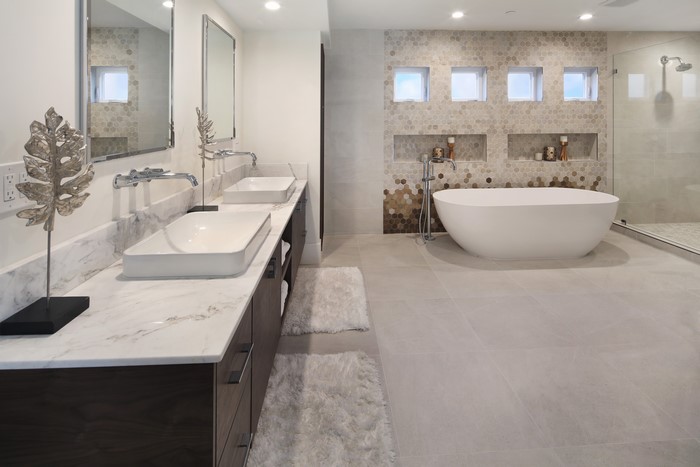 Modern Bathroom with Freestanding Tub and Double Vanity